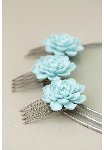 Succulent Blue Hair Comb - Bridal Gift & Stylish Accessory - A Perfect Hairpiece for Any Occasion