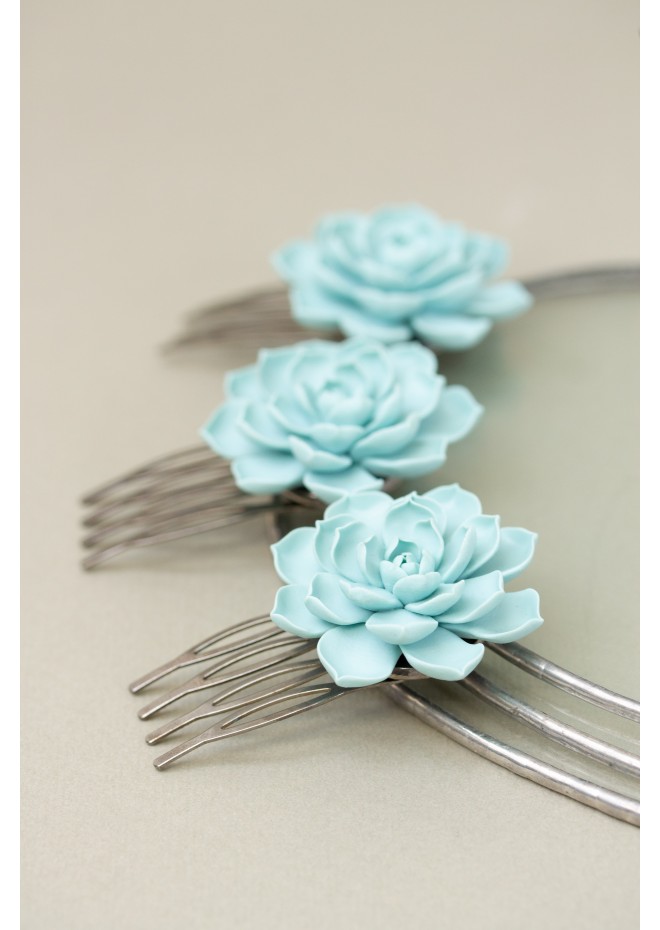 Blue Succulent Hair Comb