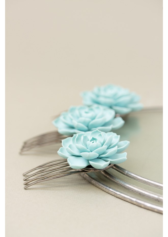 Blue Succulent Hair Comb