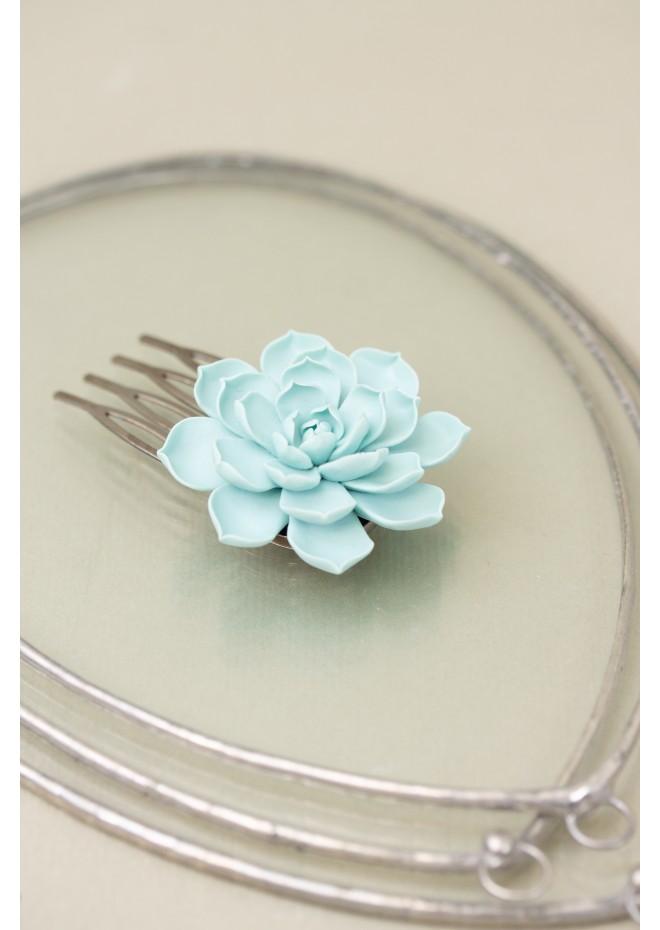 Blue Succulent Hair Comb