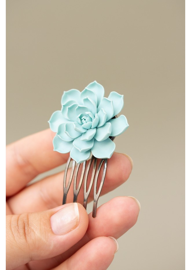 Blue Succulent Hair Comb