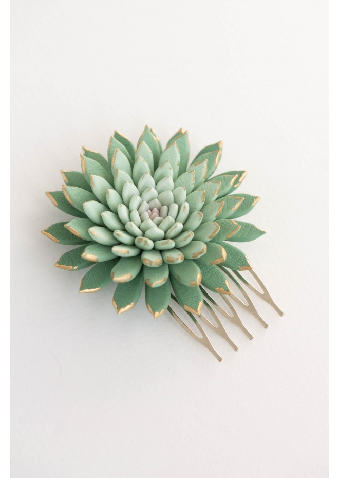 Green Gold Succulent hair Comb