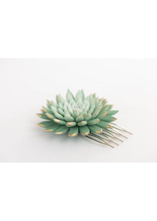 Green Gold Succulent hair Comb