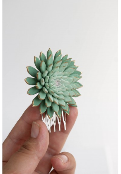 Green Gold Succulent hair Comb