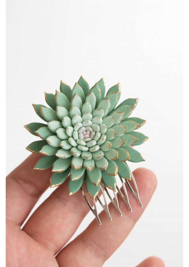 Green Gold Succulent hair Comb