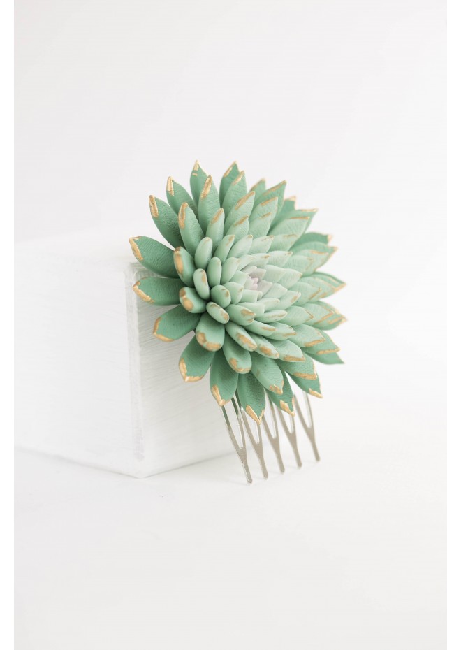 Green Gold Succulent hair Comb