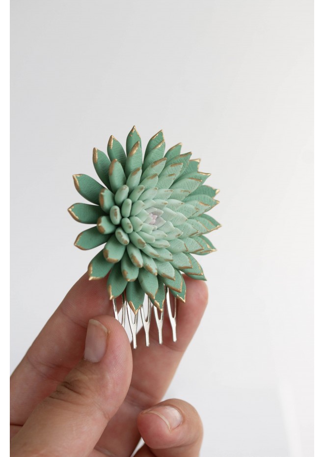 Green Gold Succulent hair Comb