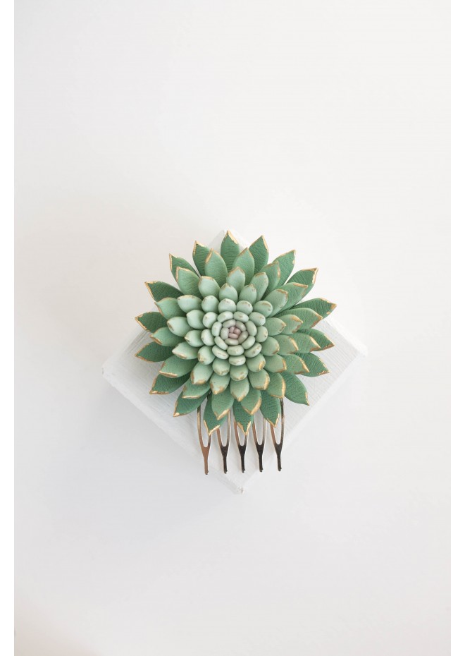 Green Gold Succulent hair Comb