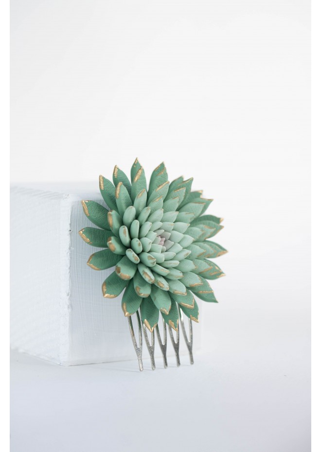 Green Gold Succulent hair Comb