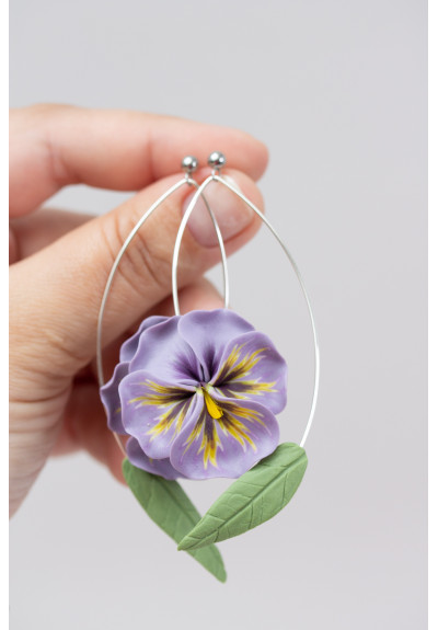 Purple Pansy Dangle Earring