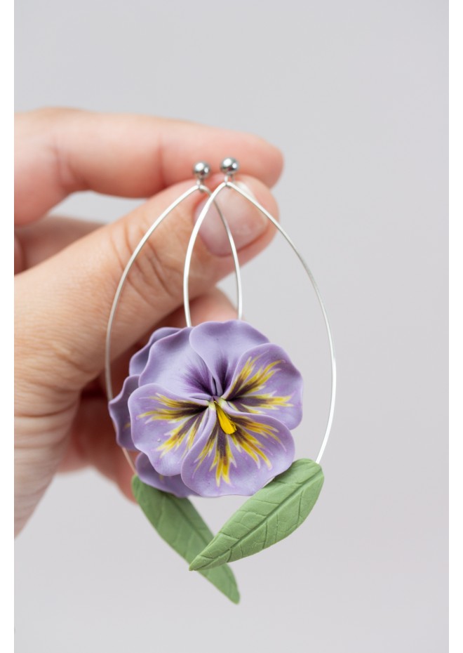 Purple Pansy Dangle Earring