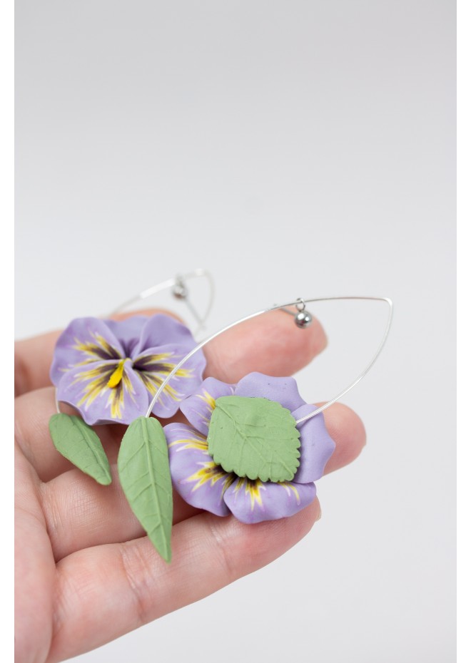 Purple Pansy Dangle Earring