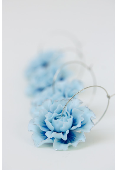 Blue Flower Hoop Earrings