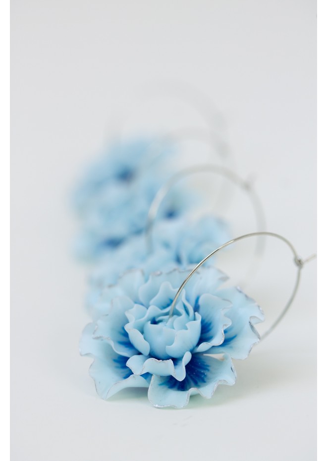 Blue Flower Hoop Earrings