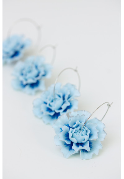 Blue Flower Hoop Earrings