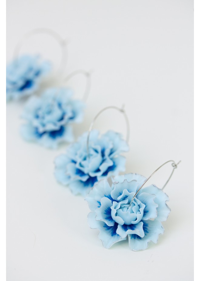 Blue Flower Hoop Earrings