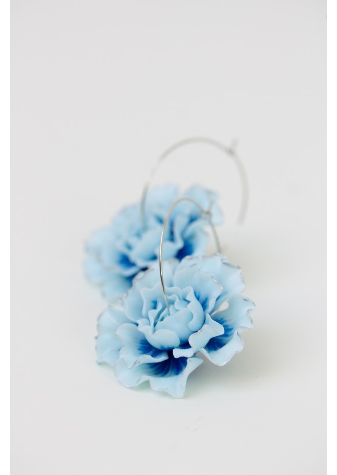 Blue Flower Hoop Earrings