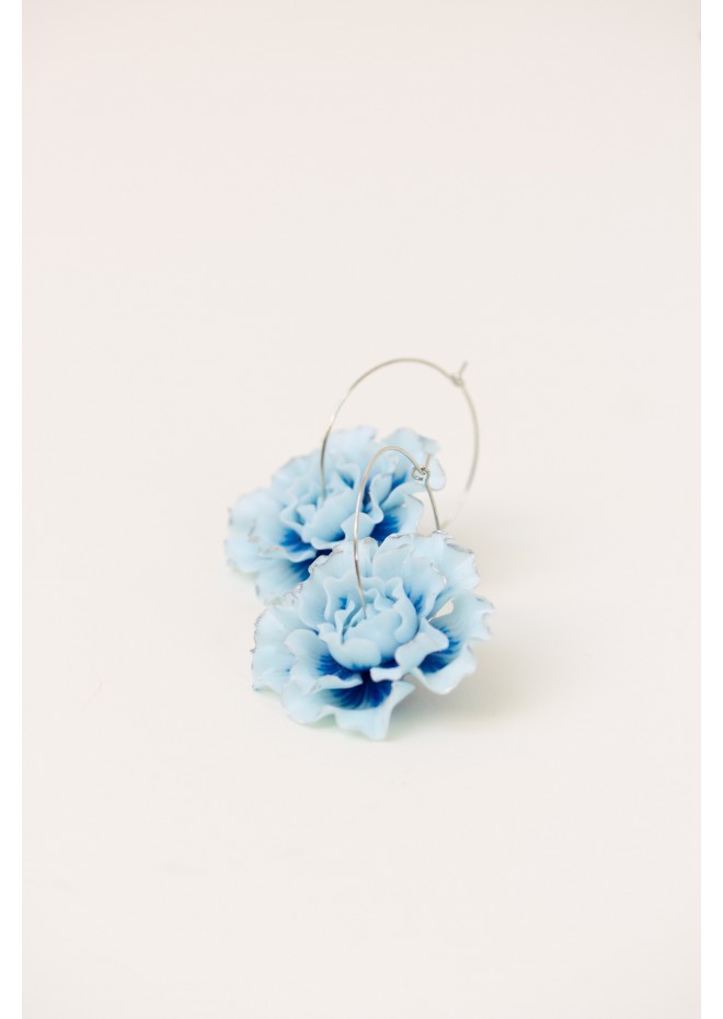 Blue Flower Hoop Earrings