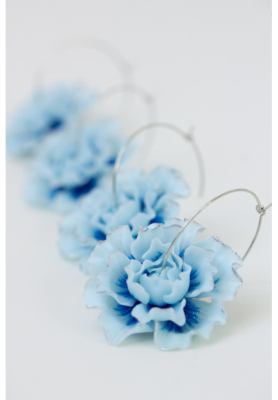 Blue Flower Hoop Earrings