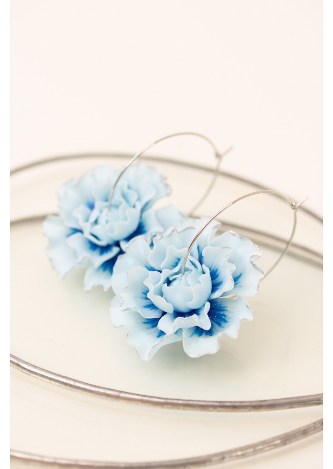 Blue Flower Hoop Earrings