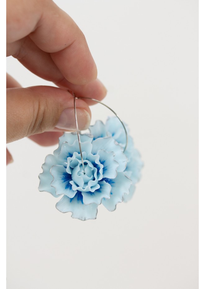 Blue Flower Hoop Earrings