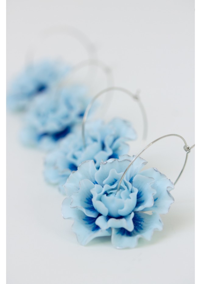 Blue Flower Hoop Earrings