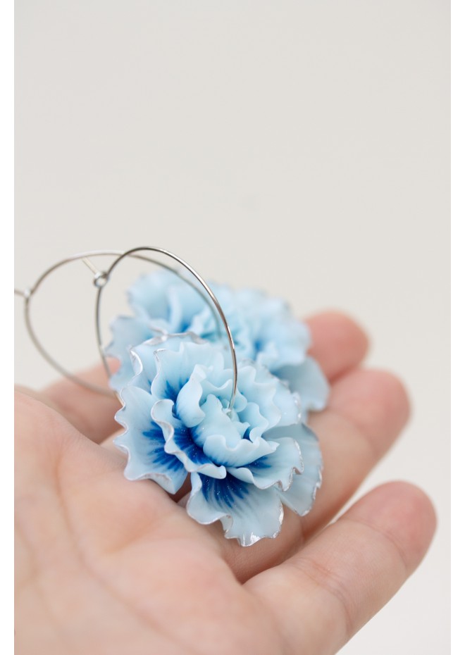 Blue Flower Hoop Earrings