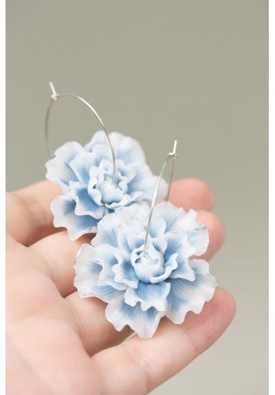 Whiteout Blue Flower Hoop Earring