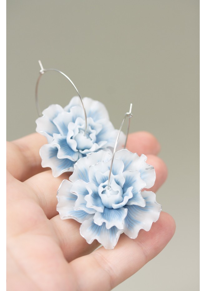 Whiteout Blue Flower Hoop Earring