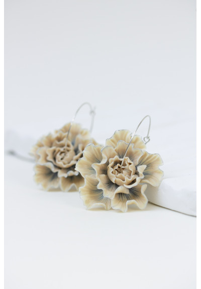 Beige Flower Hoop Earrings