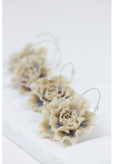 Beige Flower Hoop Earrings