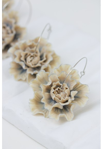 Beige Flower Hoop Earrings