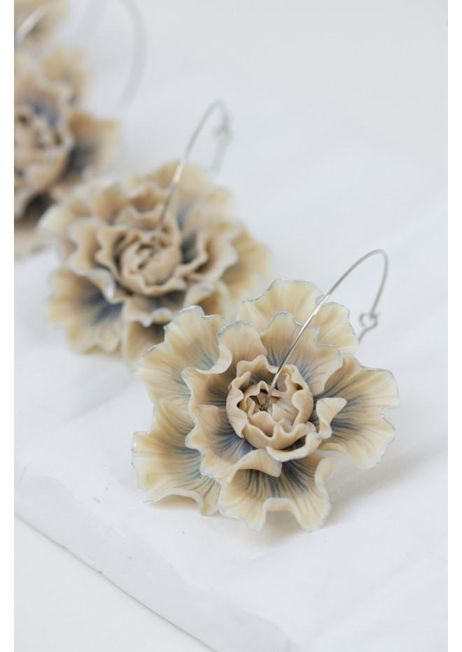 Beige Flower Hoop Earrings