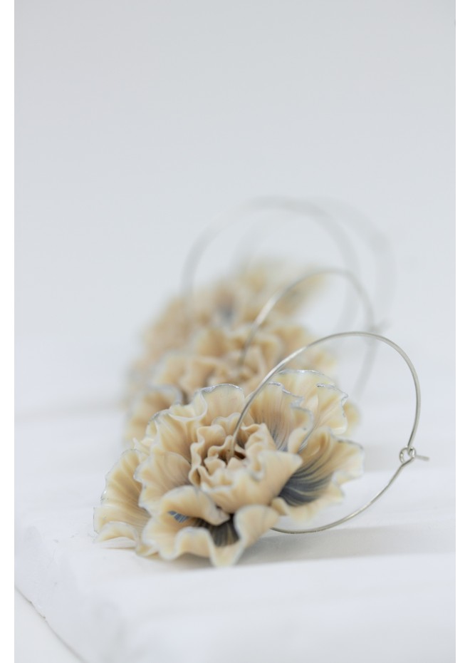 Beige Flower Hoop Earrings