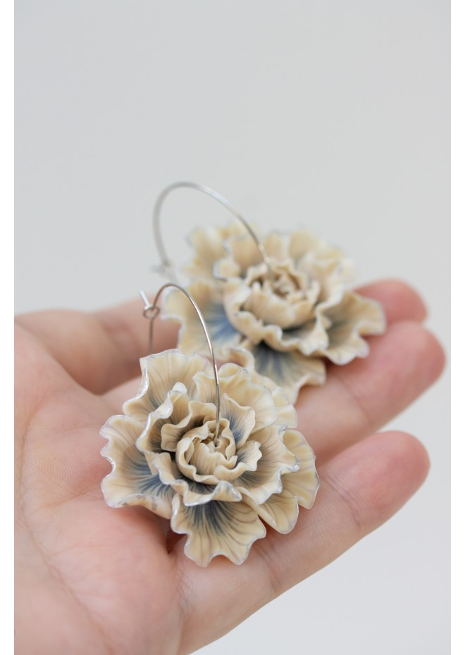 Beige Flower Hoop Earrings