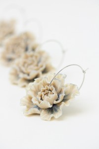 Beige Flower Hoop Earrings