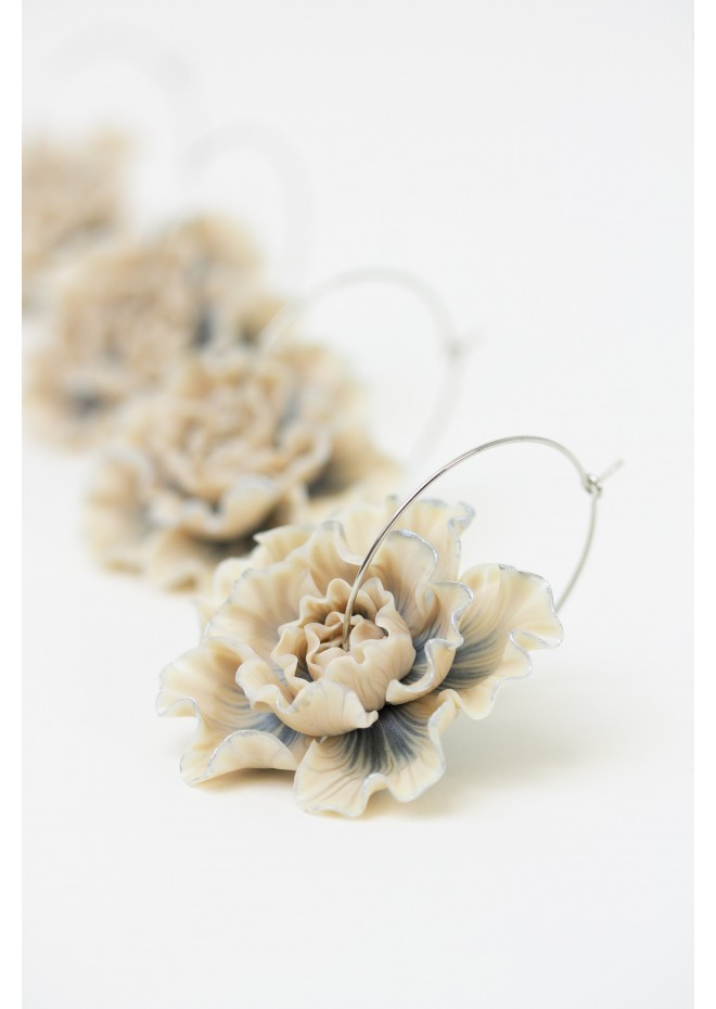 Beige Flower Hoop Earrings