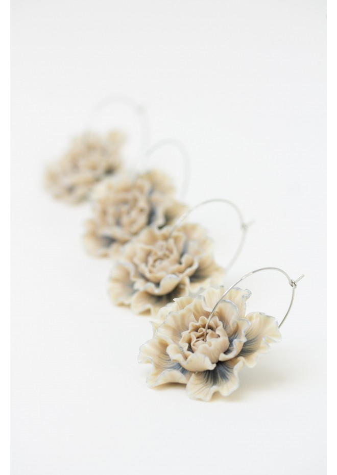 Beige Flower Hoop Earrings