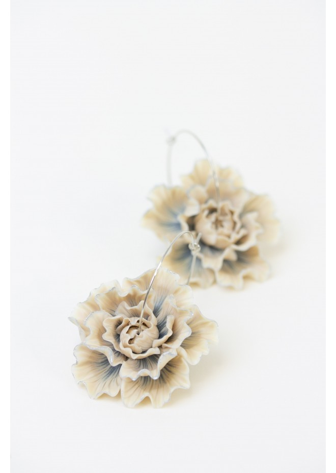 Beige Flower Hoop Earrings