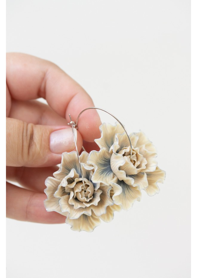 Beige Flower Hoop Earrings