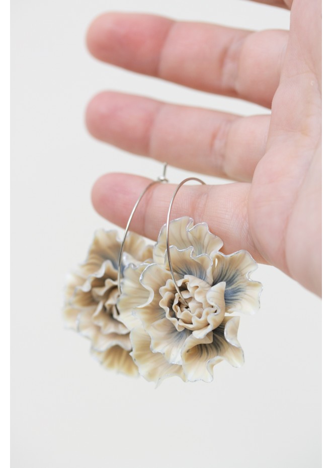 Beige Flower Hoop Earrings