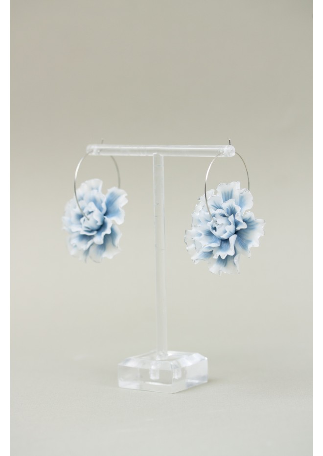 Whiteout Blue Flower Hoop Earring