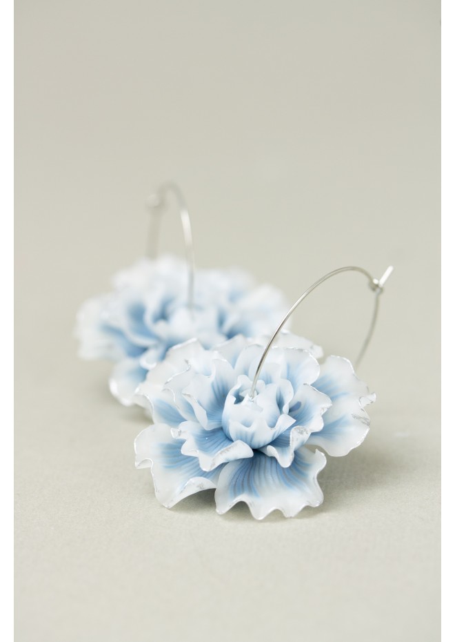 Whiteout Blue Flower Hoop Earring