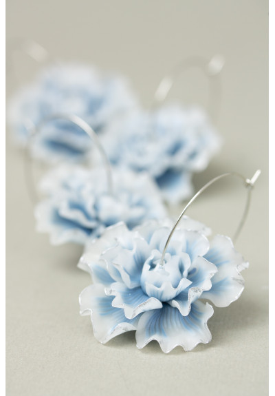 Whiteout Blue Flower Hoop Earring