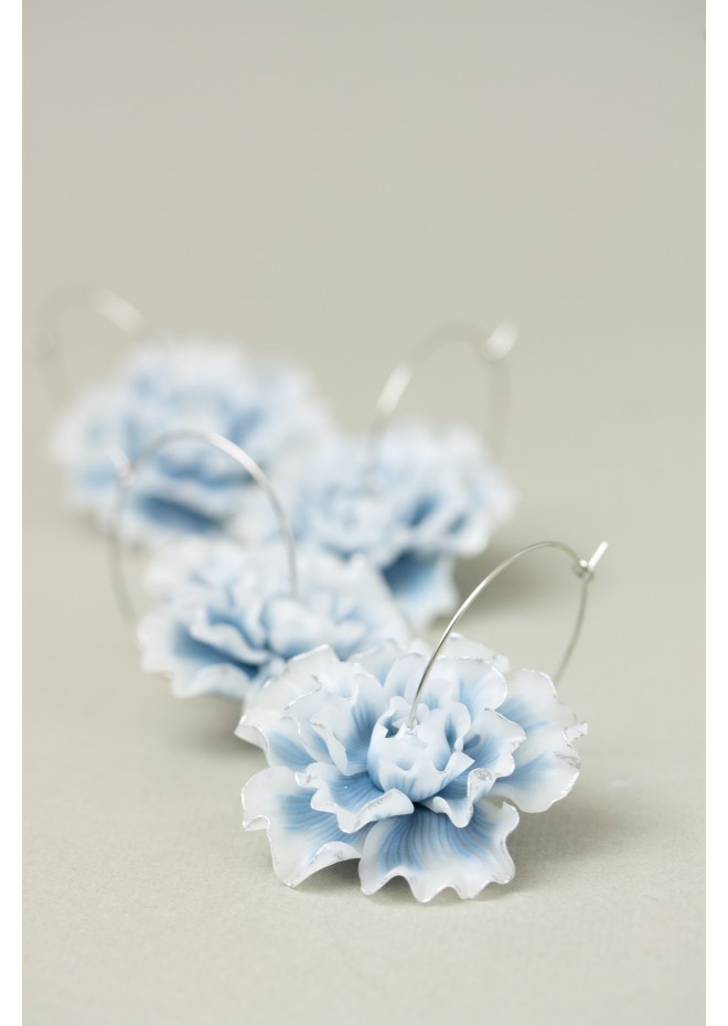 Whiteout Blue Flower Hoop Earring