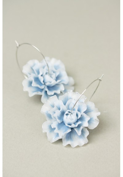 Whiteout Blue Flower Hoop Earring
