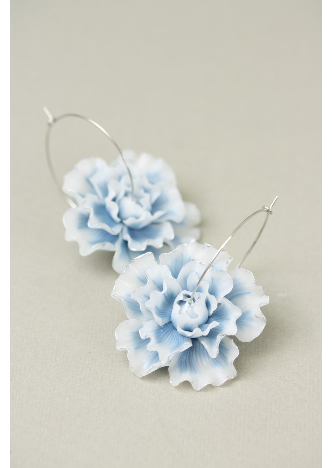 Whiteout Blue Flower Hoop Earring