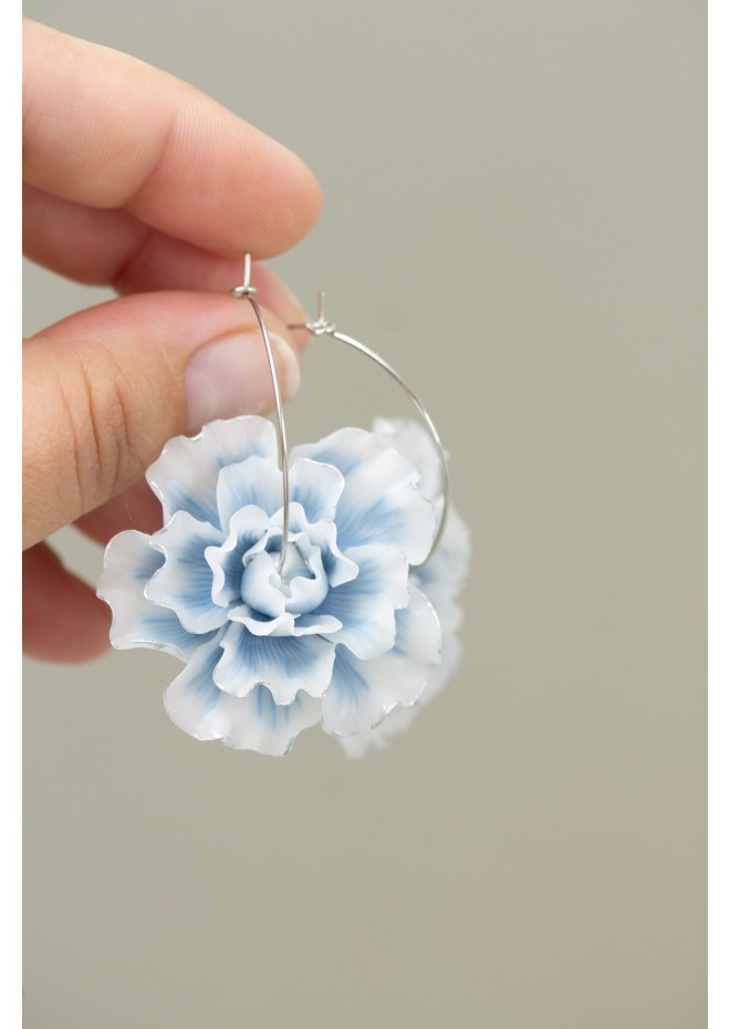 Whiteout Blue Flower Hoop Earring