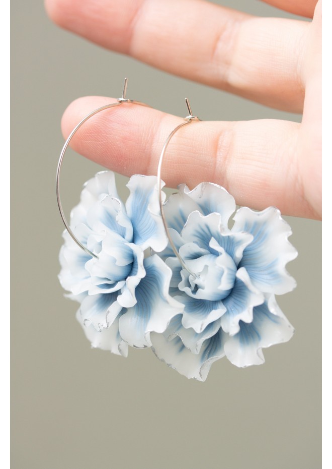 Whiteout Blue Flower Hoop Earring