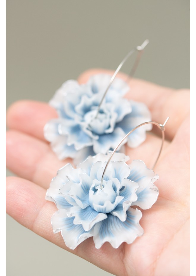 Whiteout Blue Flower Hoop Earring